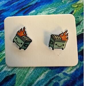 Kawaii Dumpster Fire Stud Earrings Multicolor Cute Funny Novelty Jewelry